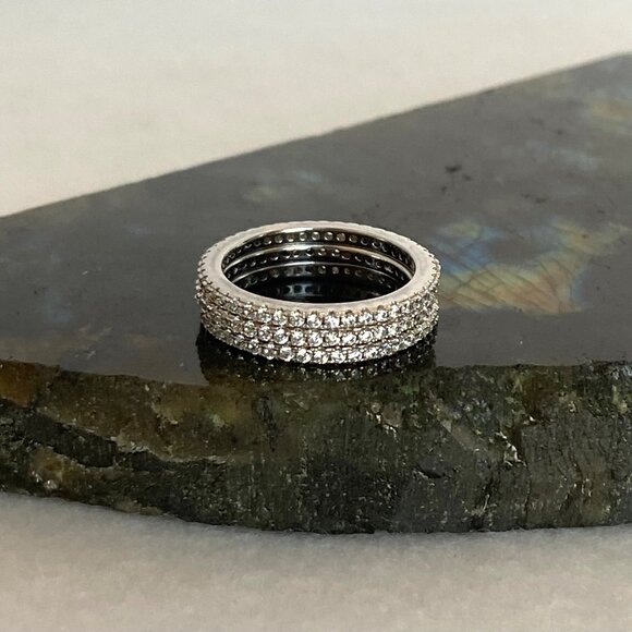 Milor Italian Sterling Silver 925 Cubic Zirconia Triple Infinity Band Ring Set - Picture 2 of 16